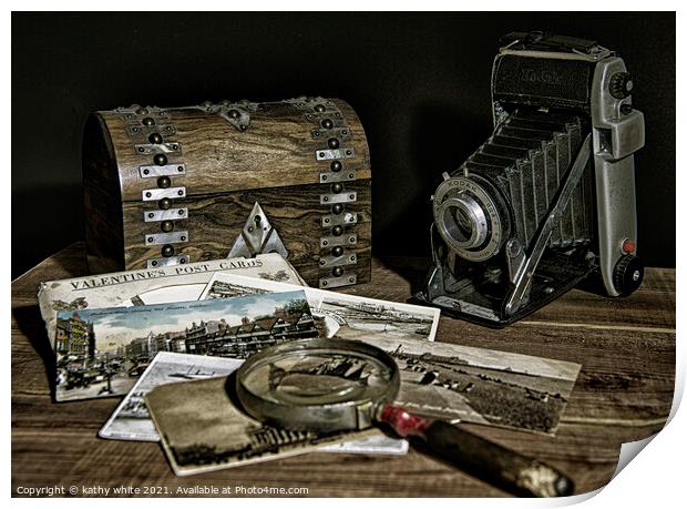 Retro camera and old photos as time goes by Print by kathy white