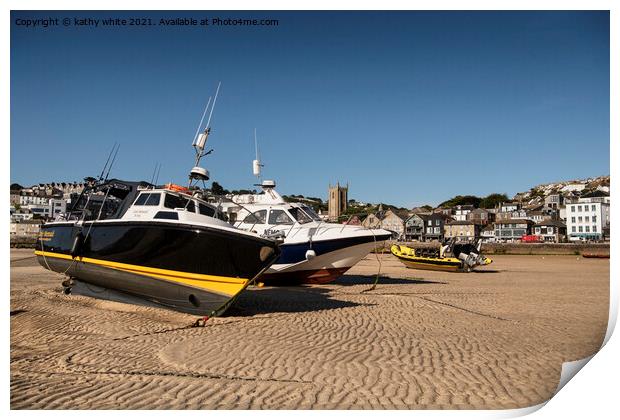 St. Ives Cornwall uk,waiting for the tide Print by kathy white