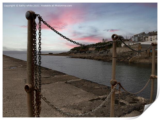 Porthleven red sky at night Print by kathy white