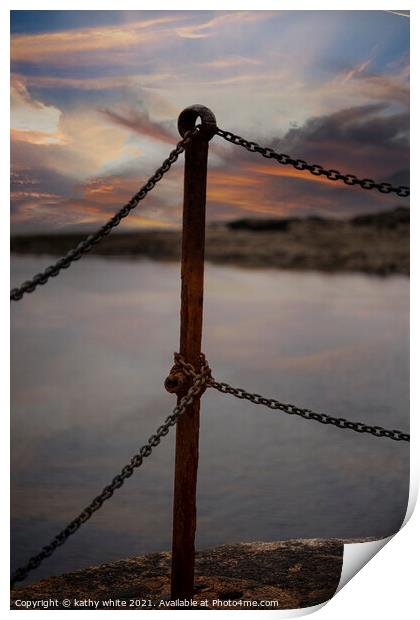 Porthleven Cornwall,pier sunset  Print by kathy white