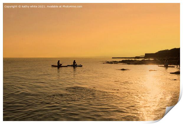 Porthleven sunst summer night,kayaking Print by kathy white