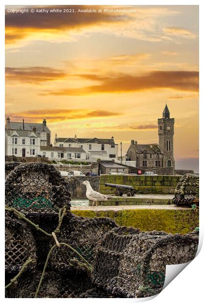 Porthleven Harbour Cornwall, at sunset Print by kathy white