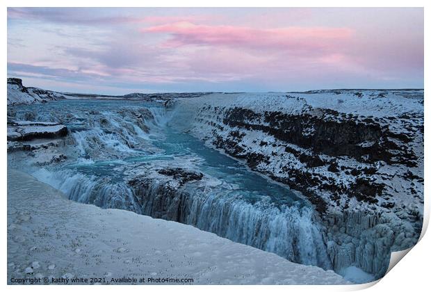 Gullfoss Goðafos, waterfall Iceland Print by kathy white