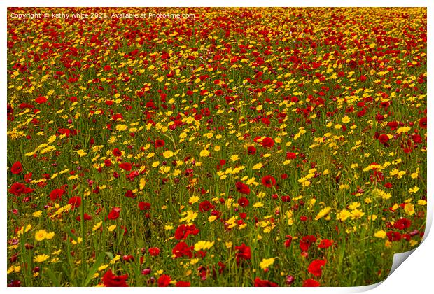 Just red and yellow, poppies and marigolds Print by kathy white