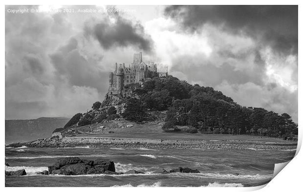 St Michaels mount Cornwall black and white Print by kathy white