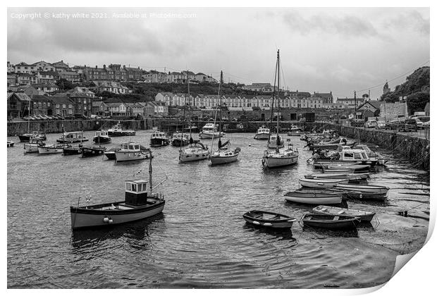 Porthleven Harbour Cornwall with fishing boats Print by kathy white