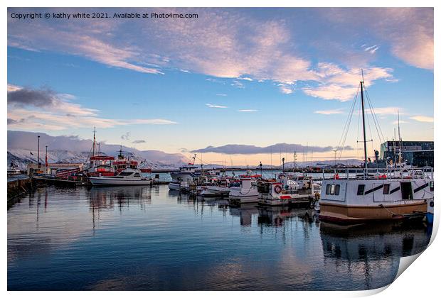 Old Harbour in winter in Reykjavik Iceland Print by kathy white