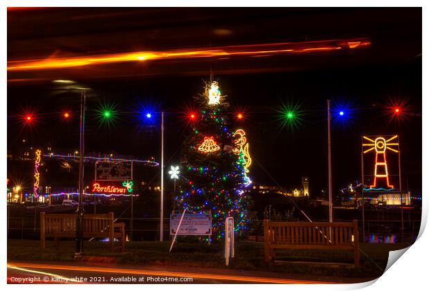 Porthleven Christmas lights Print by kathy white