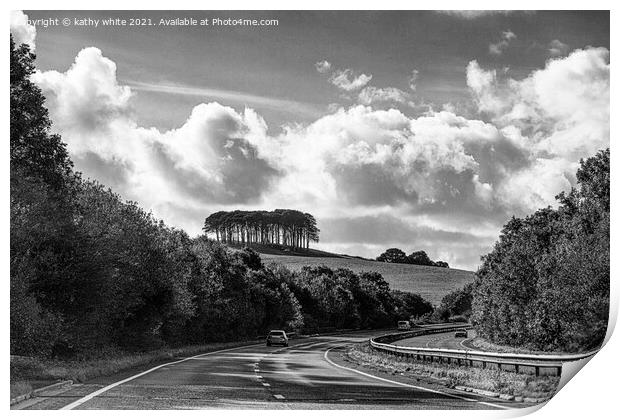 Nearly home Trees cornwall A30,local landmark comi Print by kathy white