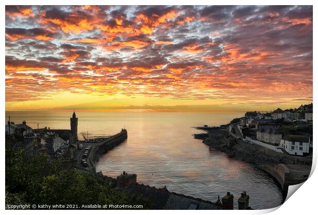 Porthleven Harbour Cornwall sunset Print by kathy white