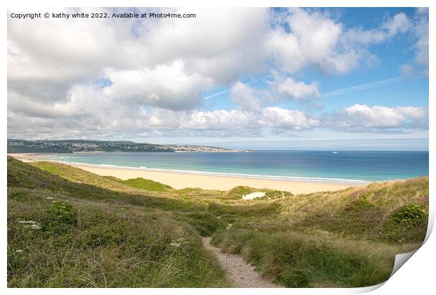 Hayle Beach Cornwall pathway to the beach Print by kathy white