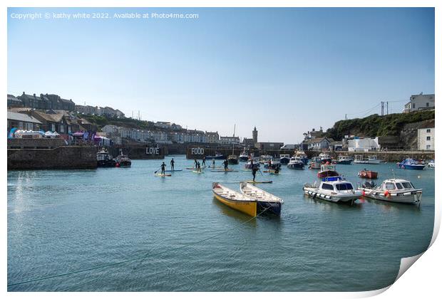 Porthleven Harbour, Cornwall, love food Print by kathy white