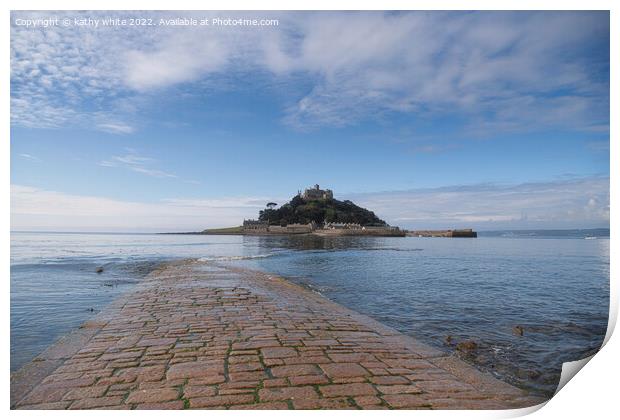 causeway to St Michael's mount Cornwall Print by kathy white