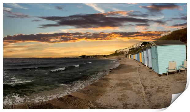 falmouth,Beach huts at sunset Print by kathy white