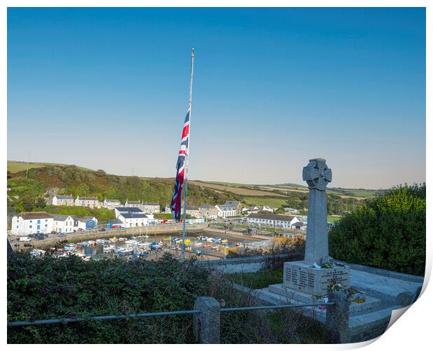 Porthleven Cornwall on the morning of the Queens state funeral,  Print by kathy white
