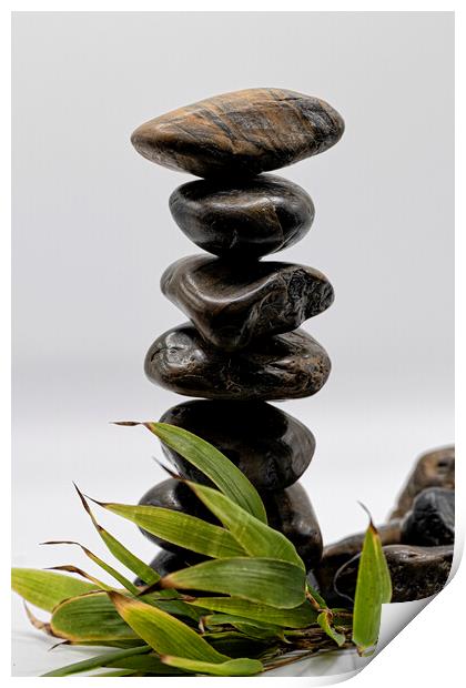 Cornish Zen balanced Stones Print by kathy white