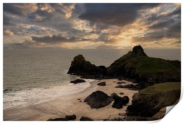 Majestic Sunset Over Kynance Cove Print by kathy white