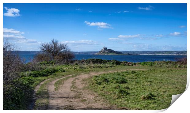 St Michaels mount Cornwall,southwest coast path Print by kathy white