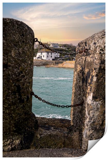 Porthleven Granite view,sunset Print by kathy white