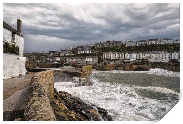 Porthleven  wet and wind Print by kathy white