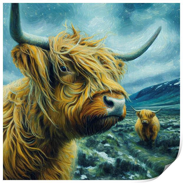 Highland cow,Bad hair day Print by kathy white