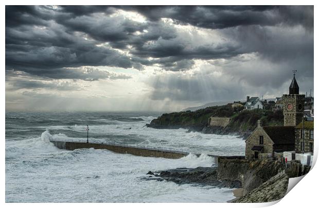 Porthleven  stormy sea Print by kathy white