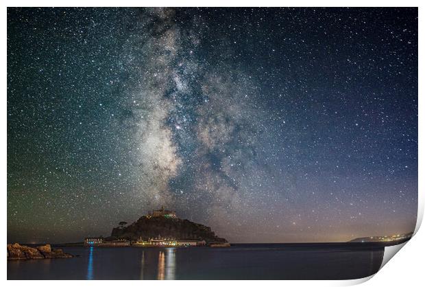 St Michaels mount Cornwall, under the stars Print by kathy white