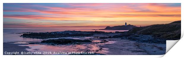Godrevy lighthouse, at sunset Cornwall,Sunset Corn Print by kathy white