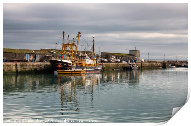 Majestic Fishing Boats in Newlyn Harbour Print by kathy white