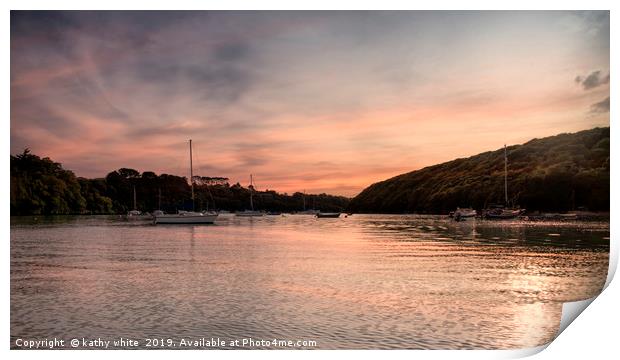 Helford  river Cornwall  at sunset Print by kathy white