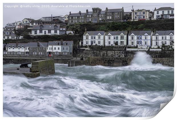  Porthleven Cornwall Stormy weather Print by kathy white