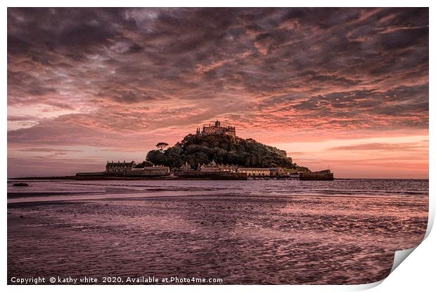 Sunset, St Michael's Mount  Cornwall  Print by kathy white