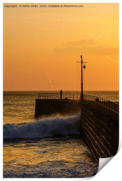 storm coming Porthleven cornwall Print by kathy white