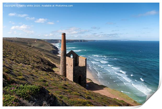 St Agnes Head and  Chapel Porth,Wheal Coates, Print by kathy white