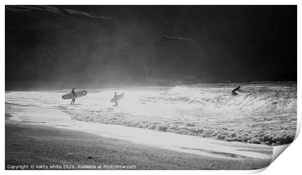  Three surfer, training to be lifeguards, keeping  Print by kathy white