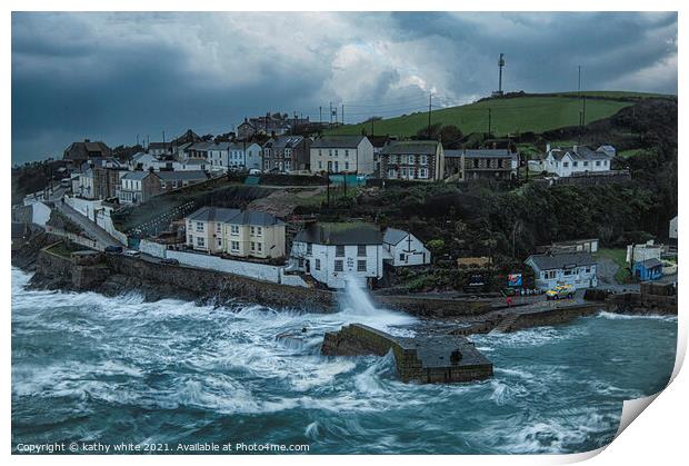 Porthleven Harbour, Cornwall, from the cliffs,   Print by kathy white