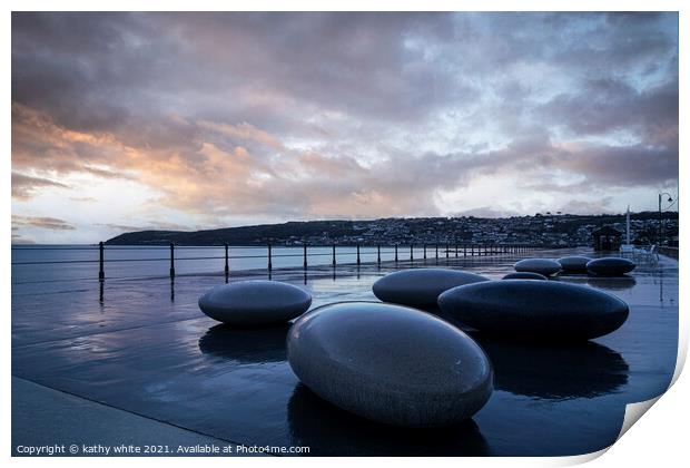  Penzance  Pebbles on the Prom. Print by kathy white