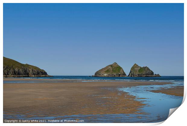 Holywell Bay Cornwall, Poldark Cornwall, Gull Rock Print by kathy white