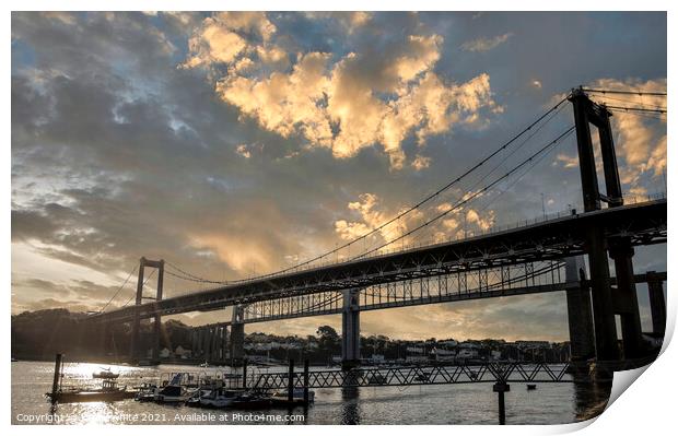 Tamar suspension bridge at sunset Print by kathy white