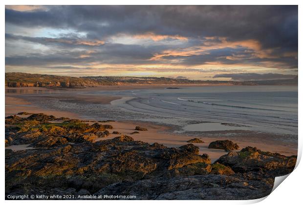 Hayle Beach ,Cornwall,Cornish beach at sunset Print by kathy white