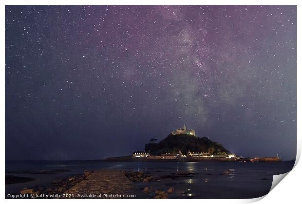 Majestic Milky Way over St Michaels Mount Print by kathy white