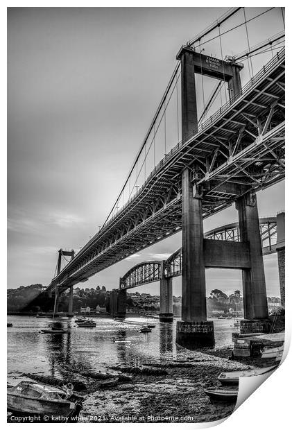  Tamar Bridge,cornwall river tammar Print by kathy white