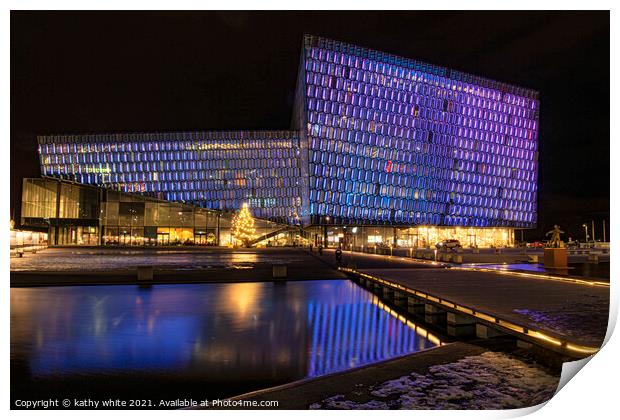 Harpa Concert Hall at night Print by kathy white