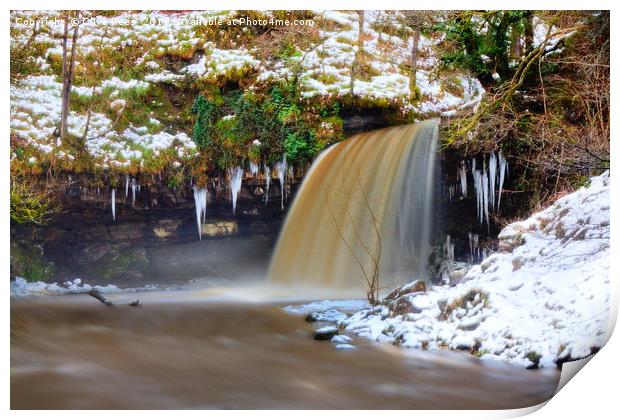 Waterfall in snow Print by Clive Rees