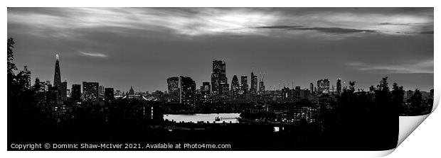 London skyline at sunset - monochrome Print by Dominic Shaw-McIver