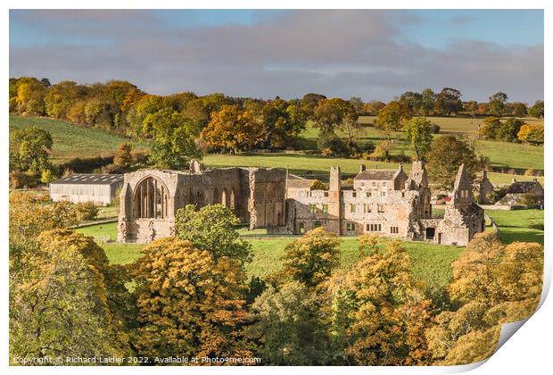 Egglestone Abbey in Autumn Sun (1) Print by Richard Laidler
