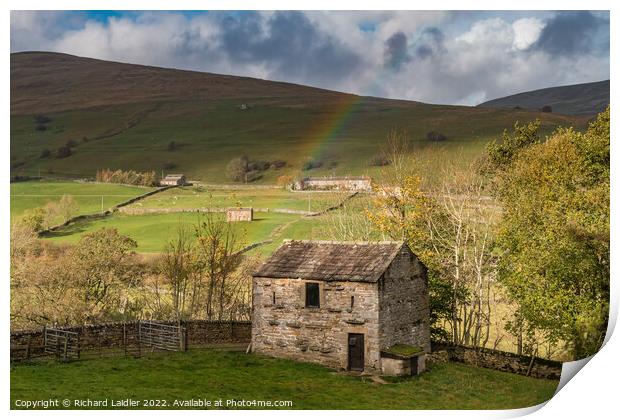 Swaledale Barns and Rainbow Nov 2022 (1) Print by Richard Laidler