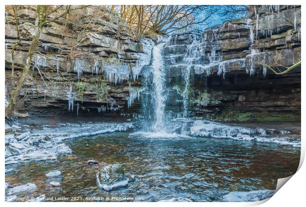 Wintry Summerhill Force and Gibsons Cave, Teesdale Print by Richard Laidler