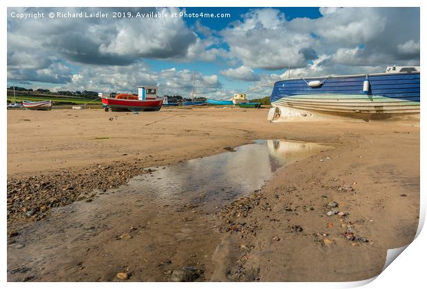 Boats Moored in Alnmouth Harbour at Low Tide Print by Richard Laidler