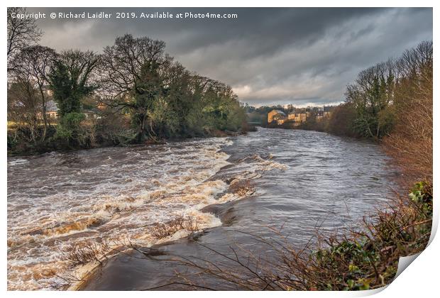 River Tees in Flood at Barnard Castle, Teesdale Print by Richard Laidler